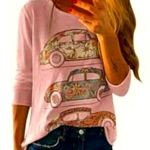 Pink VW Bug 3/4 Sleeve Graphic T-shirt Size L